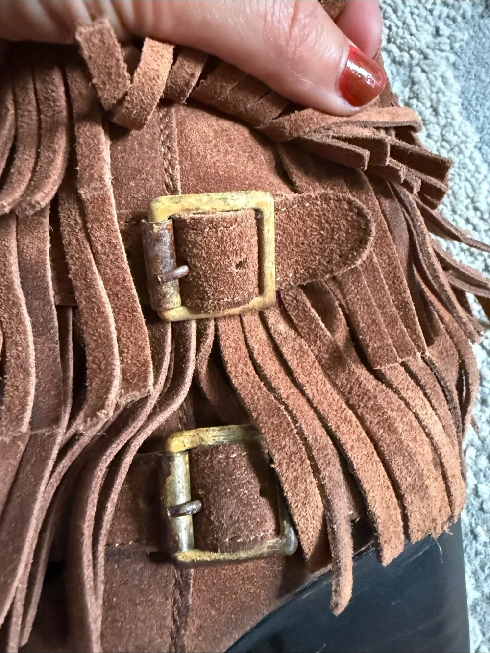 Freebird Suede leather suede brown Fringe Ankle Boots block heel 8